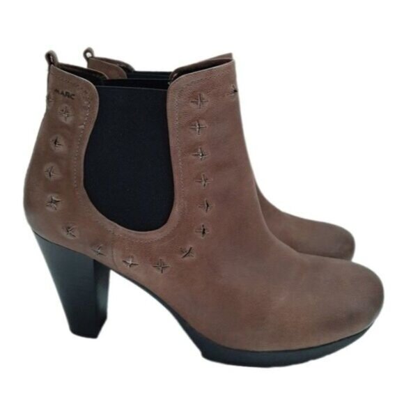 MARC High Heel Ankle Booties Genuine Leather Taupe Sz Eur 42 | US 11-11.5 - Picture 1 of 15